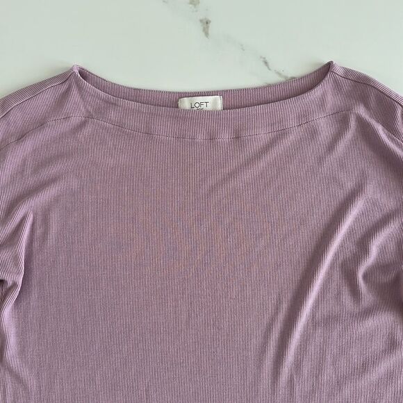 Loft Outlet Ribbed Soft Pink Boat Neck 3/4 Sleeve Top Sz Small - Picture 2 of 8